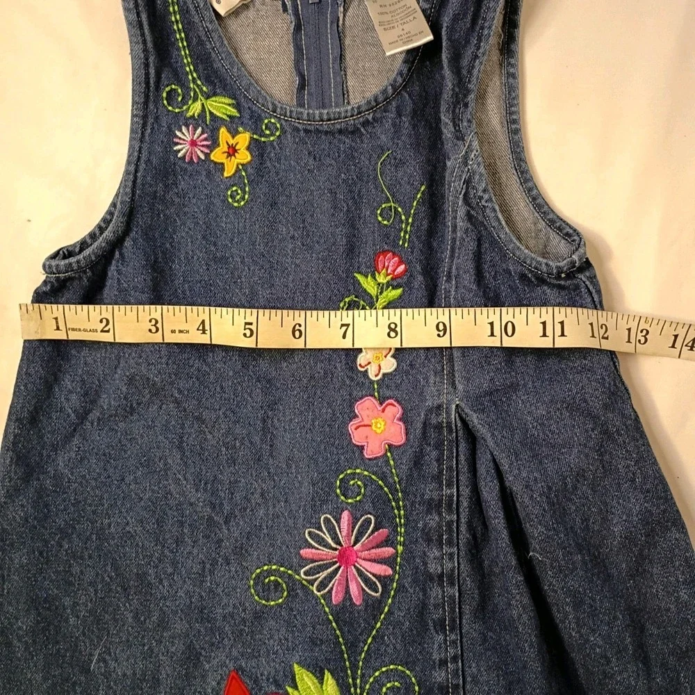 Vintage‎ Duck Head Denim Jumper Dress Flowers Girls Size 4 Embroidered Zipper